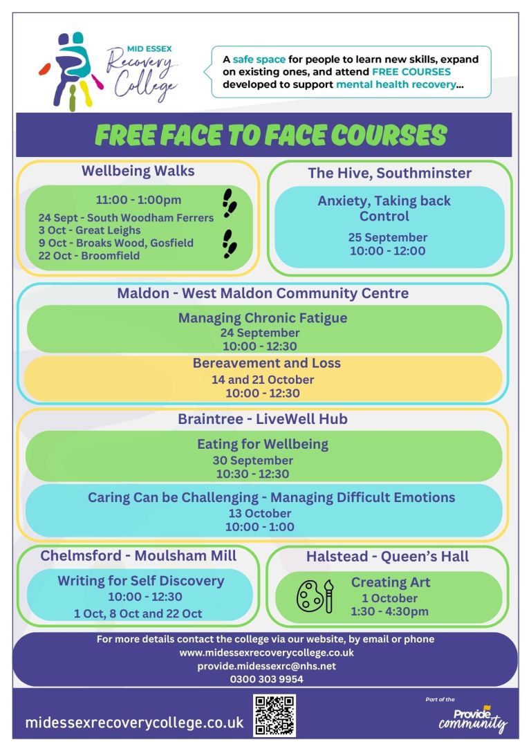 Mid Essex Recovery College October courses – SWF Health & Social Care Group