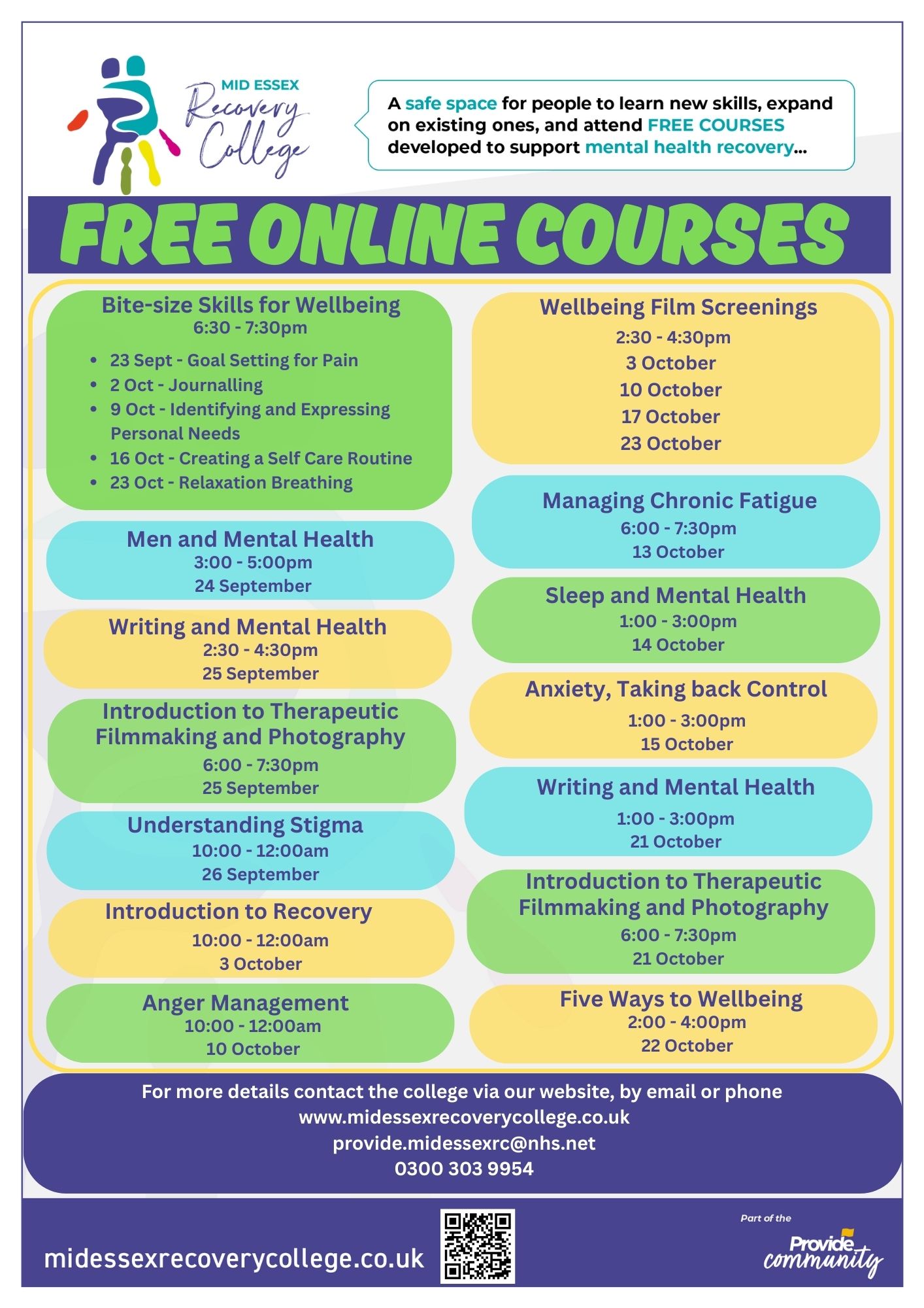 Mid Essex Recovery College October courses – SWF Health & Social Care Group